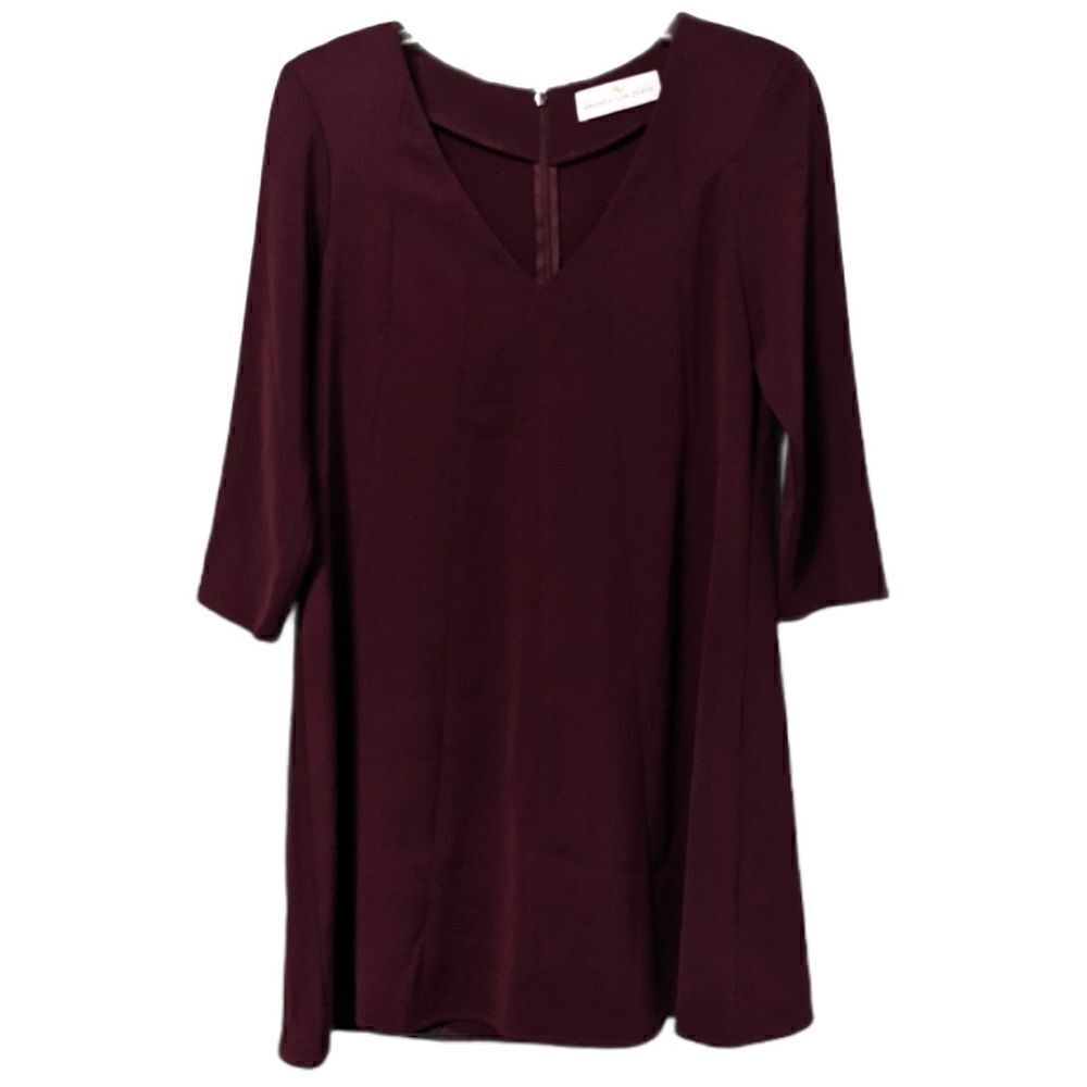 Amanda Uprichard Chase Dress Burgundy Red Long Sleeve V-Neck Shift Dress Sm